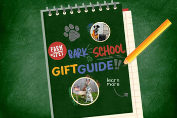 a cover image for the 2025 Farmto-pettreats Bark to School Dog Gift Guide
