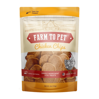 Product Picture of Farmto-pettreats Chicken Chips front design in white background.