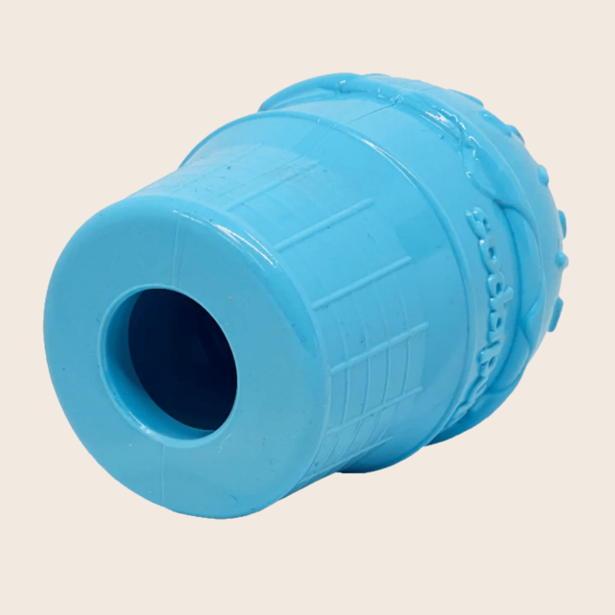 Farmto-pettreats Dog Treat Dispenser Blue ice cream bottom view with textured surface on a beige background