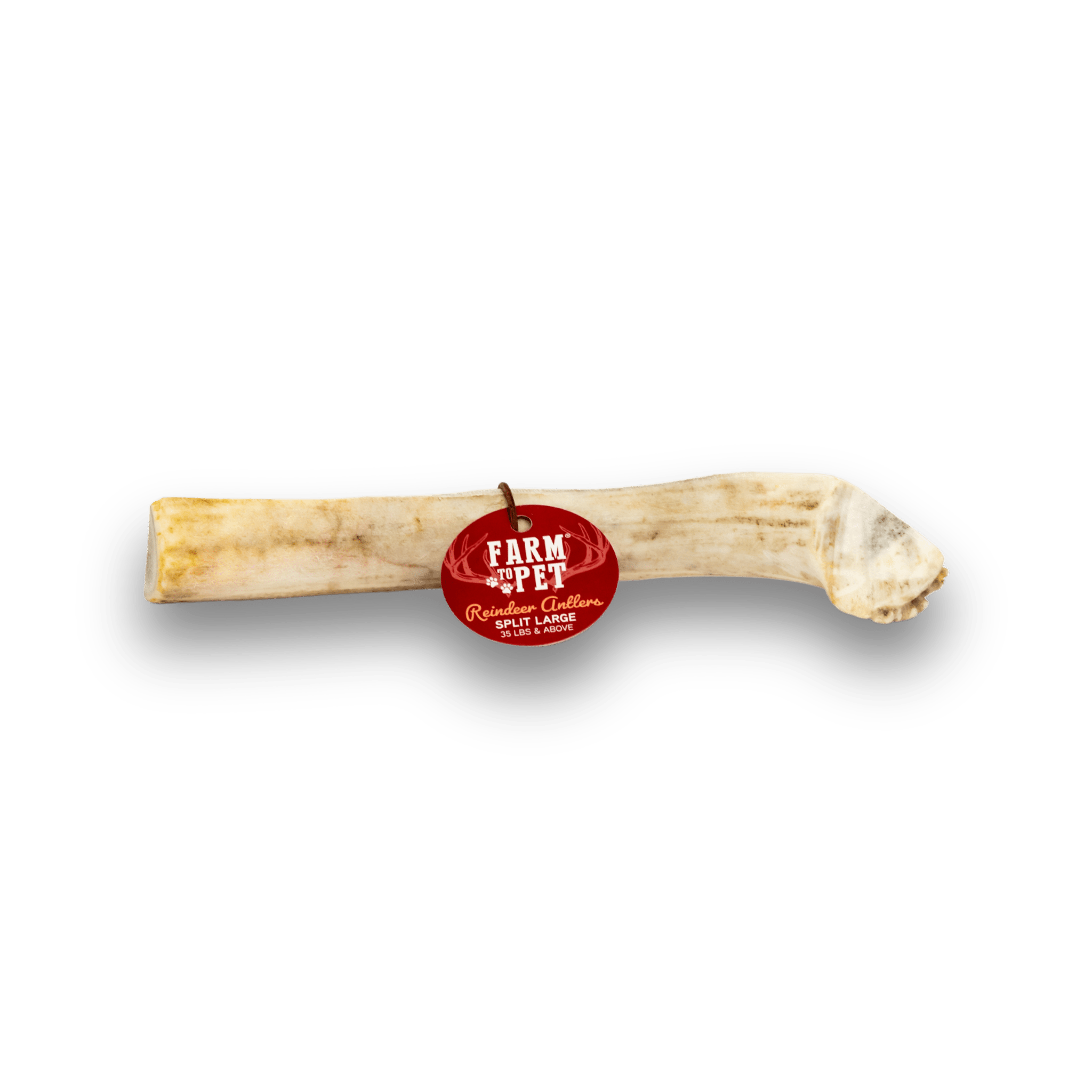 Product Picture of Farmto-pettreats Split Reindeer Antlers for Dogs Organic Dog Chews in white background.