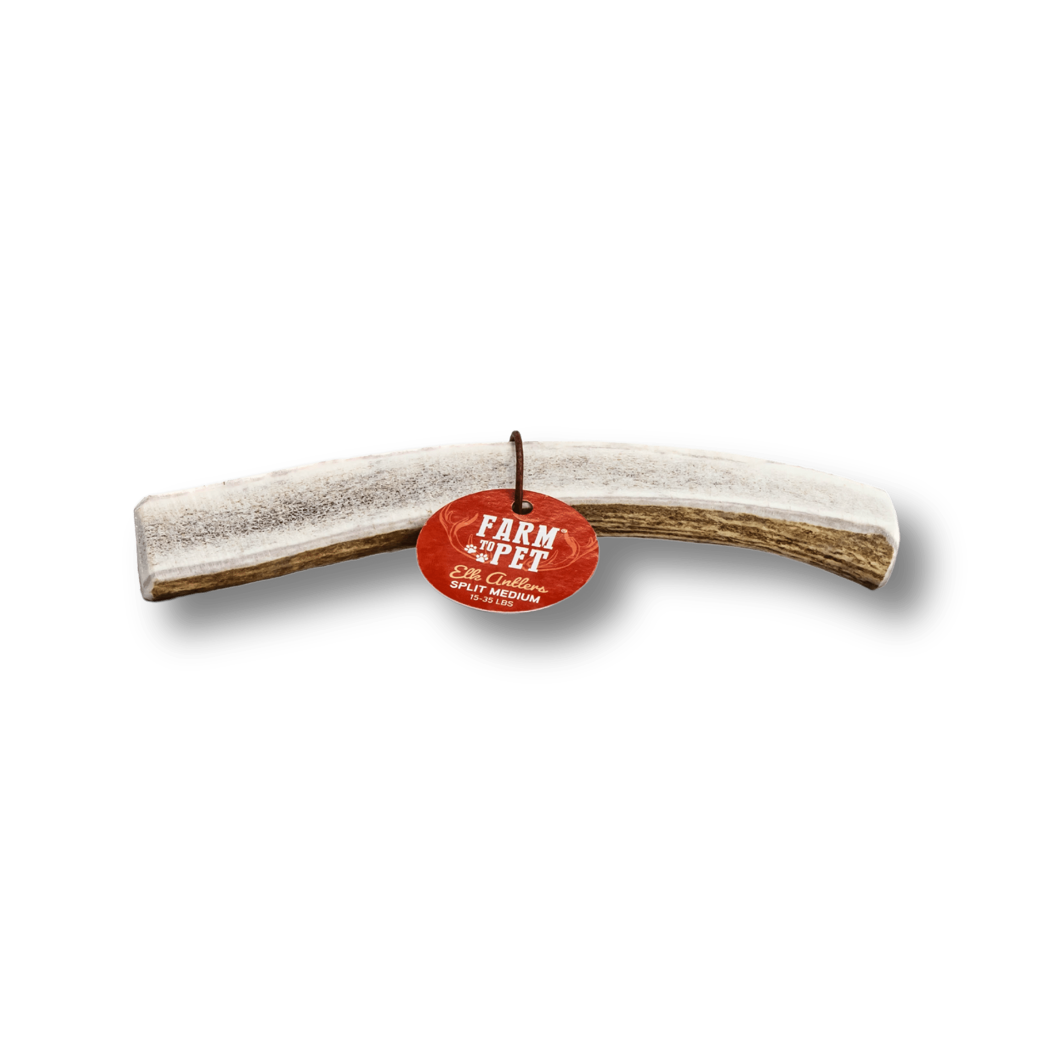 Product picture of a Farmto-pettreats Split  Medium Elk Antler on a white background.